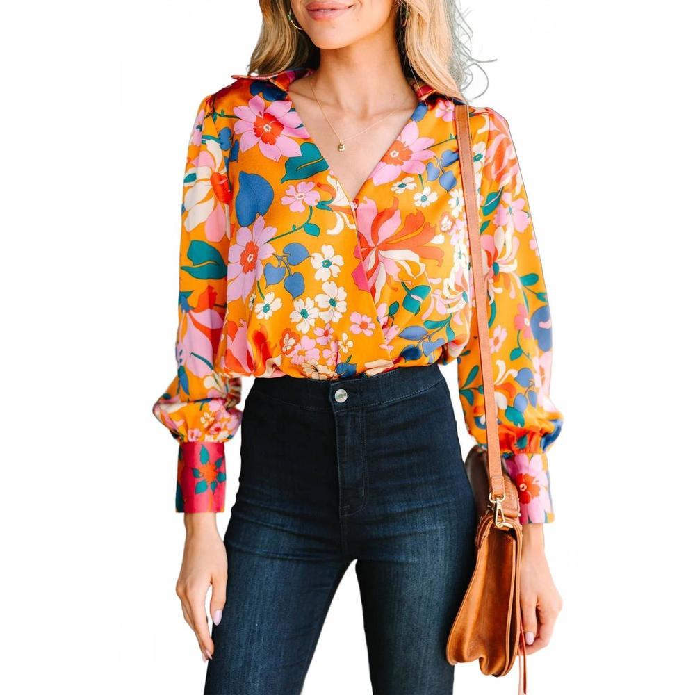 NEW ENTRO floral print bodysuit in camel - Picture 3 of 6